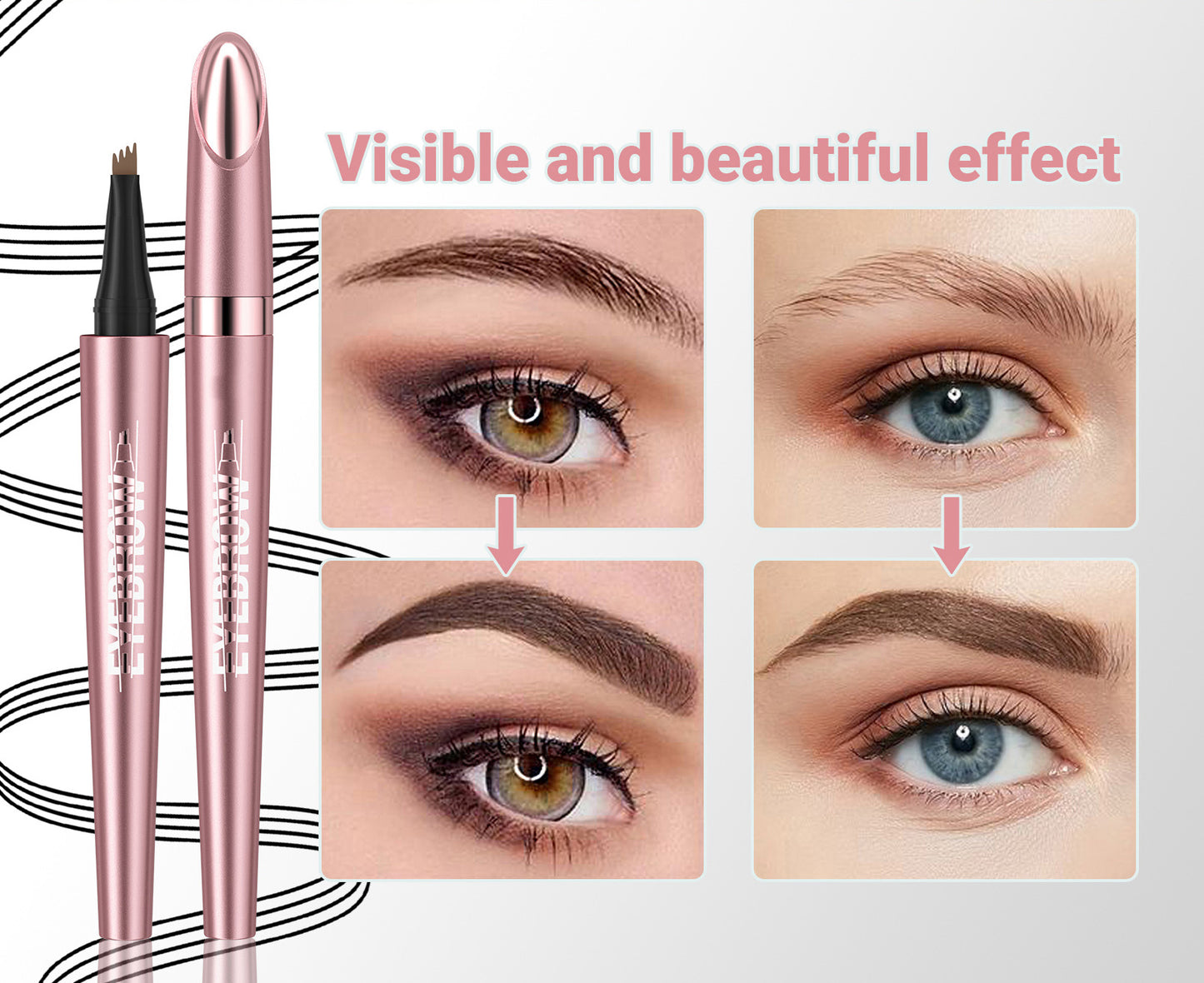 Pureyan New Waterproof Micro-Fork Eyebrow Pencil, Long-Lasting Brow Pen for Natural Hair-Like Strokes