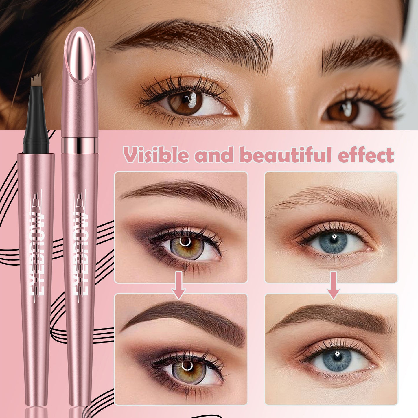 Pureyan New Waterproof Micro-Fork Eyebrow Pencil, Long-Lasting Brow Pen for Natural Hair-Like Strokes