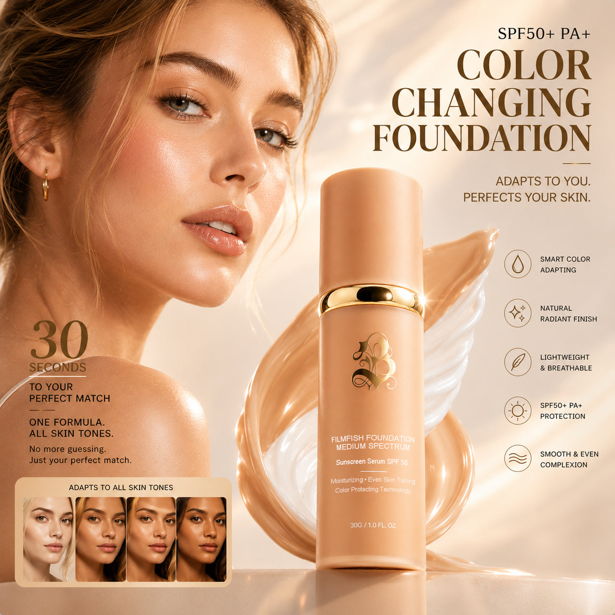 Pureyan  Biomimic Foundation 4 in 1 - Light Spectrum, Liquid Foundation for Flawless（100% Authenticity Guaranteed）
